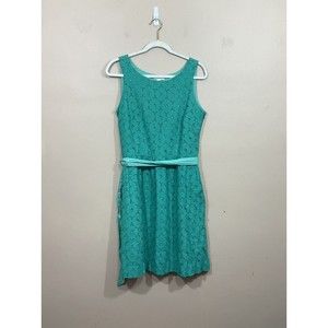 Garnet Hill Eyelet Midi Dress 8 Green Boho Floral Coastal Preppy Wedding Guest